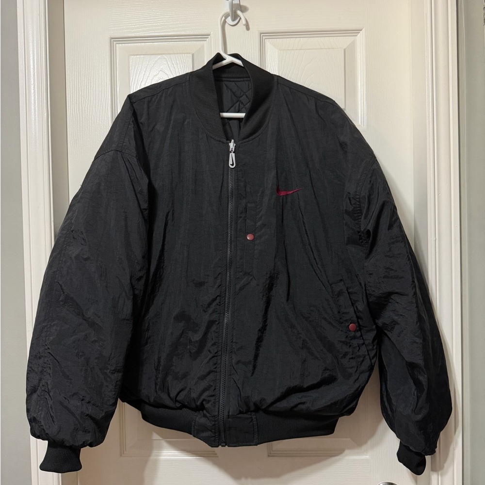 Nike Men's Black Bomber Jacket with Red Details